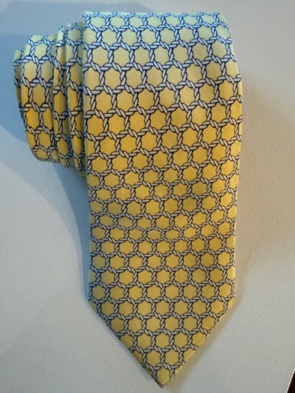 Hermès Chaîne d’Ancre Silk Tie Yellow Anchor Chain Pattern Made in France